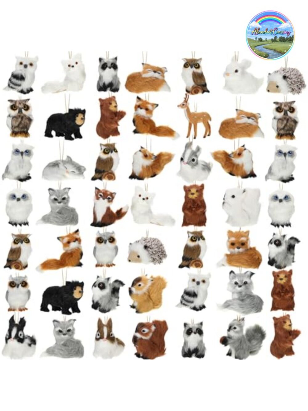 Plush Faux Fur Woodland Animal Christmas Ornaments Set of 50 Hanging Decor